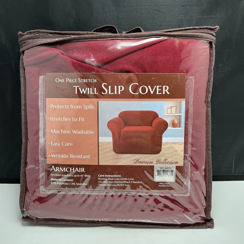 New Dawson Collection Burgundy Stretch Twill Armchair Slipcover Fits to 43" Wide